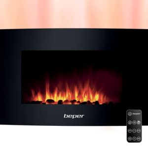 BEPER RI.503: Caminetto Elettrico da Parete, con Telecomando, Effetto Fiamma con 5 Livelli d’Intensità, Timer, Modalità Riscaldante, 52x66x15 cm